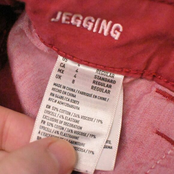 American Eagle Outfitters Womens 4 28x28 Red Super Stretch Jeggings Jeans - Picture 4 of 7